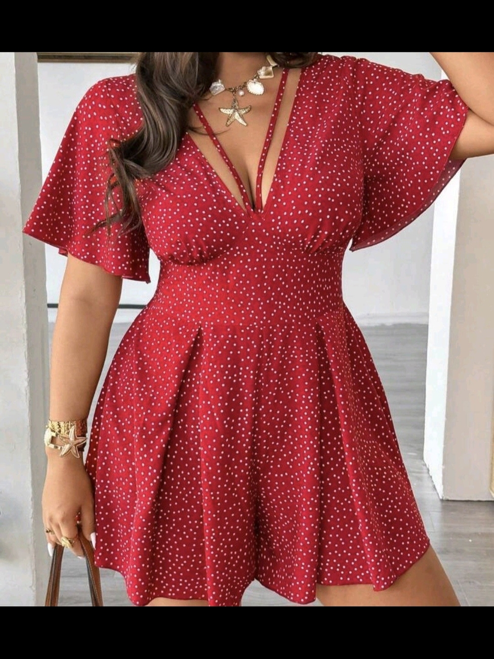 Red Polka Dot V-Neck Fit & Flare Romper